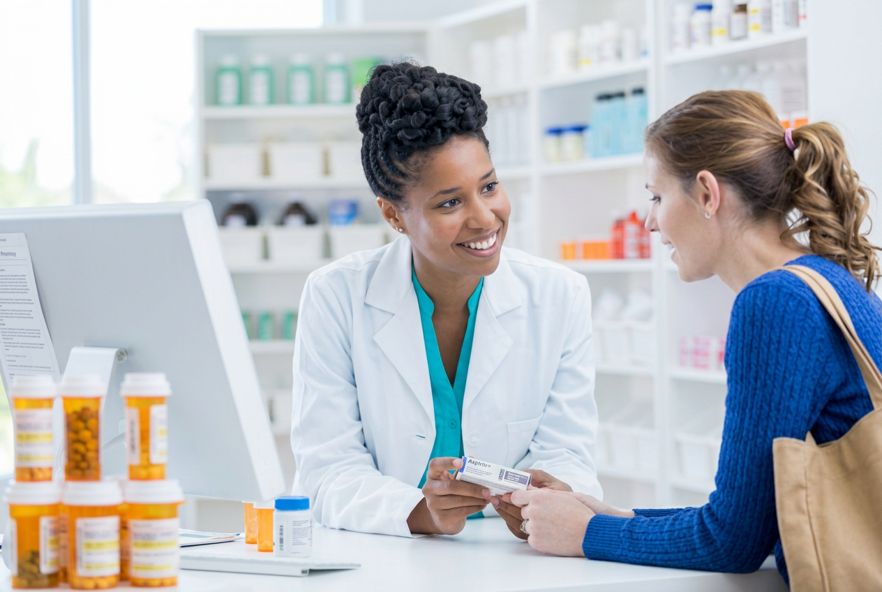 Nutribills pharmacist in consultation with a customer